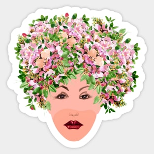 Red apple tree blossoms wreath on woman head Sticker